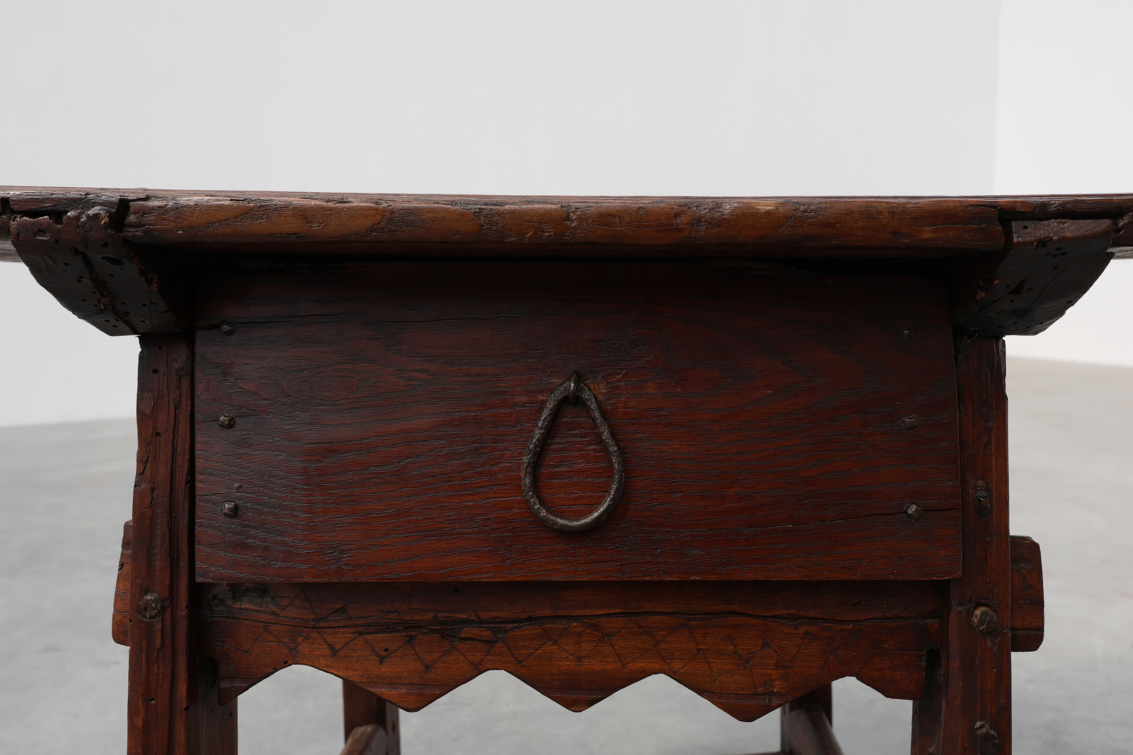 Spanish 17th Century oak side table with drawer in Wabi Sabi stylethumbnail